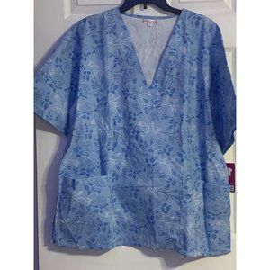 NWT! Delta Uniforms Blue Flower Scrub Top - Size 2X